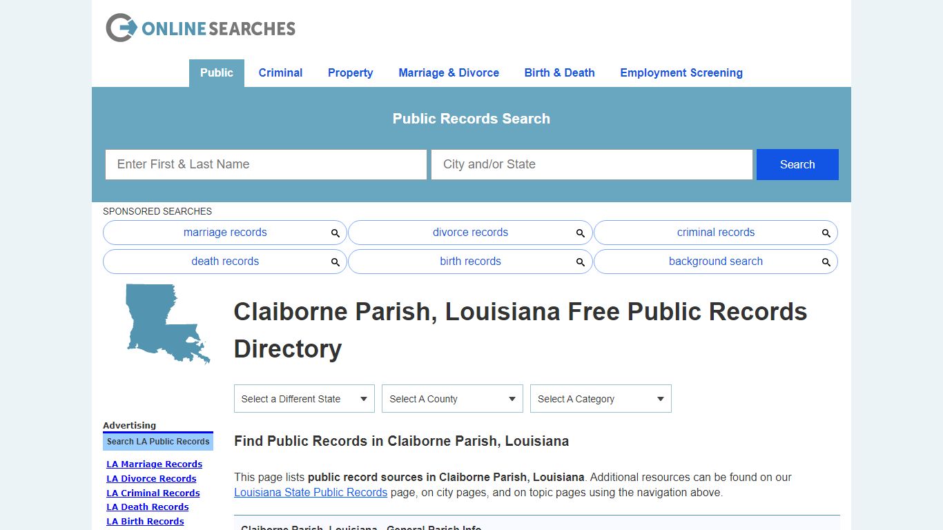 Claiborne Parish, Louisiana Public Records Directory